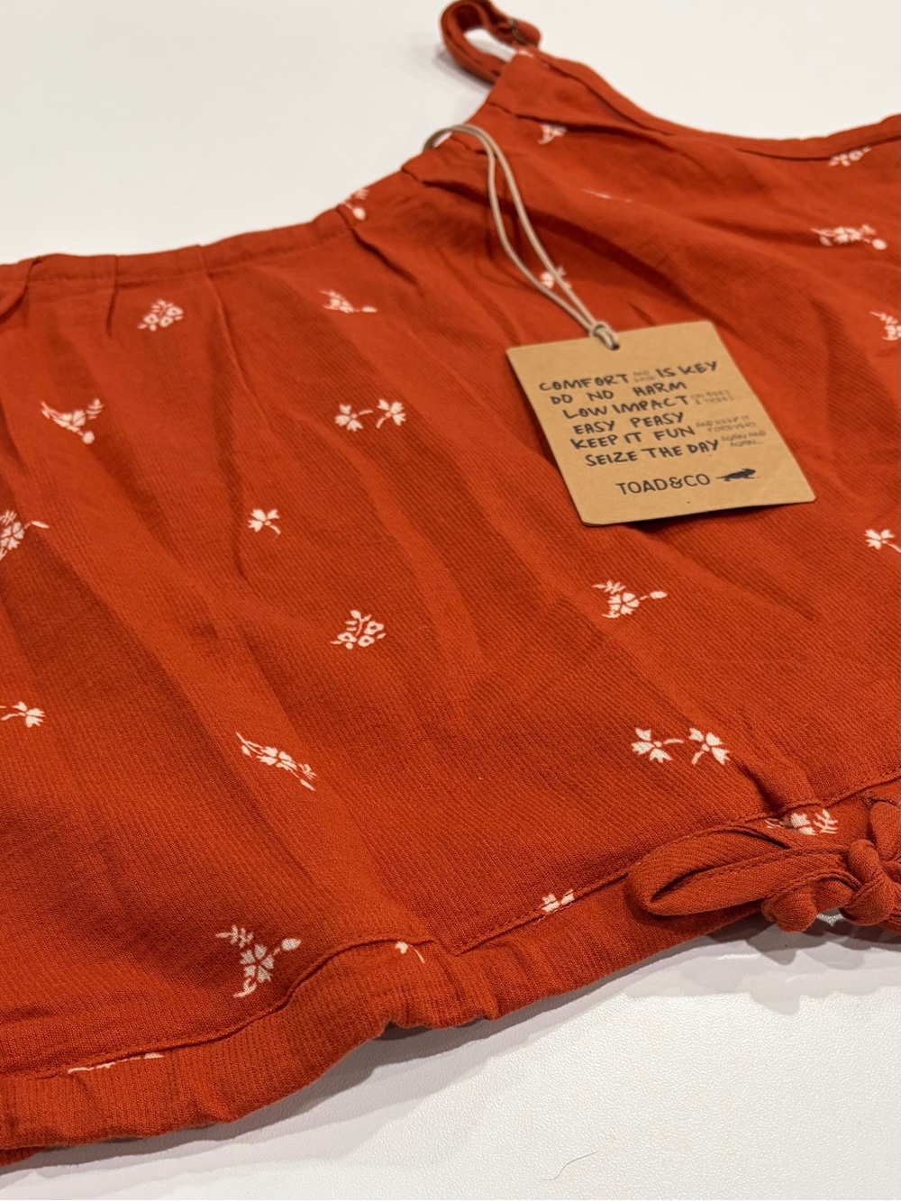 Toad&Co Women's Medium Manzana Tank Rust Pattern NWT Crop Organic Cotton No Iron - Picture 2 of 7